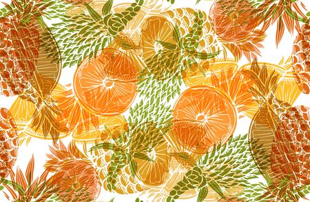 Elegant seamless pattern with pineapple fruits, design elements. Fruit  pattern for invitations,...