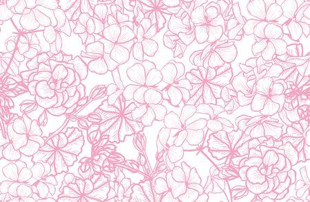 Elegant seamless pattern with geranium flowers, design elements. Floral  pattern for invitations, cards, print, gift wrap, manufacturing, textile, fabric, wallpapersのイラスト素材