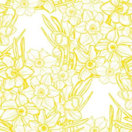 Elegant seamless pattern with daffodil flowers, design elements. Floral  pattern for invitations, cards, print, gift wrap, manufacturing, textile, fabric, wallpapersのイラスト素材