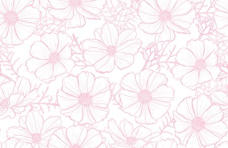 Elegant seamless pattern with cosmos flowers, design elements. Floral  pattern for invitations, cards, print, gift wrap, manufacturing, textile, fabric, wallpapersのイラスト素材