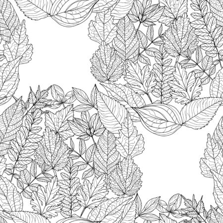 Elegant seamless pattern with hand drawn leaves, design elements. Floral  pattern for invitations, cards, print, gift wrap, manufacturing, textile, fabric, wallpapersの写真素材
