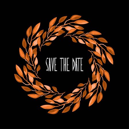 Elegant decorative floral leaf wreath, design element. Can be used for wedding, baby shower, mothers day, valentines day, rsvp, birthday cards, invitationsのイラスト素材