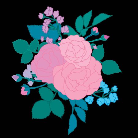 Decorative abstract rose flowers, design elements. Can be used for cards, invitations, banners, posters, print design. Floral background in line art styleのイラスト素材