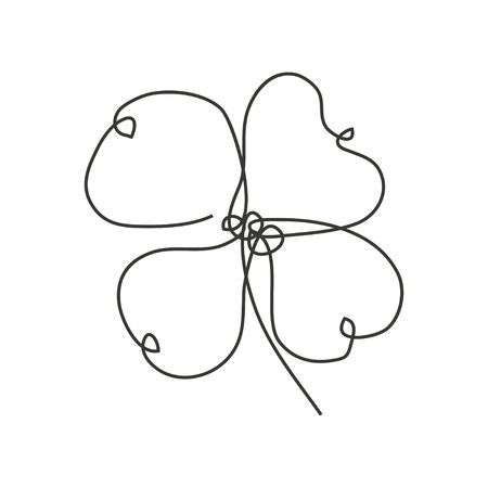 Decorative hand drawn four leaf clover, design element. Can be used for cards, invitations, banners, posters, print design. Continuous line art styleのイラスト素材