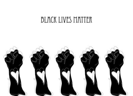 Black lives matter design element. Protest banner about human rights. Hand symbol. Can be used for cards, invitations, banners, posters, print design. Continuous line art styleのイラスト素材