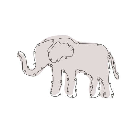 Decorative hand drawn elephant, design element. Can be used for cards, invitations, banners, posters, print design. Continuous line art style. Animal themeのイラスト素材
