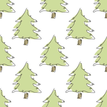 Elegant seamless pattern with fir trees, design elements. Floral  pattern for invitations, cards, print, gift wrap, manufacturing, textile, fabric, wallpapers. Continuous line art styleのイラスト素材