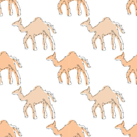 Elegant seamless pattern with camels, design elements. Can be used for invitations, cards, print, gift wrap, manufacturing, textile, fabric, wallpapers. Continuous line art style. Animal themeのイラスト素材