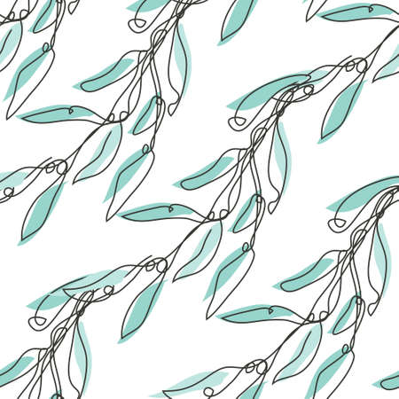 Elegant seamless pattern with tree branches with leaves, design elements. Floral  pattern for invitations, cards, print, gift wrap, manufacturing, textile, fabric, wallpapers. Continuous line art styleのイラスト素材