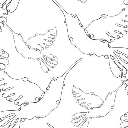 Elegant seamless pattern with colibri birds, design elements. Can be used for invitations, cards, print, gift wrap, manufacturing, textile, fabric, wallpapers. Continuous line art style. Bird themeのイラスト素材