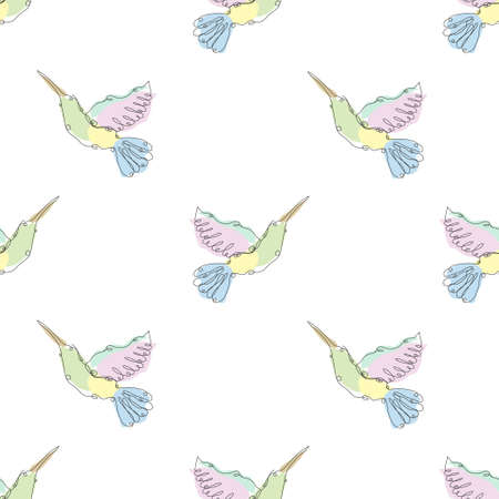 Elegant seamless pattern with colibri birds, design elements. Can be used for invitations, cards, print, gift wrap, manufacturing, textile, fabric, wallpapers. Continuous line art style. Bird themeのイラスト素材