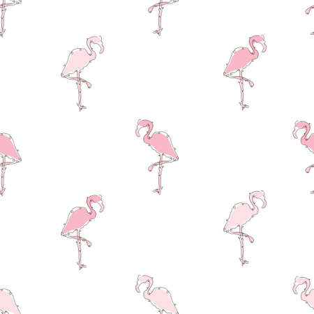 Elegant seamless pattern with flamingo birds, design elements. Can be used for invitations, cards, print, gift wrap, manufacturing, textile, fabric, wallpapers. Continuous line art style. Bird themeのイラスト素材