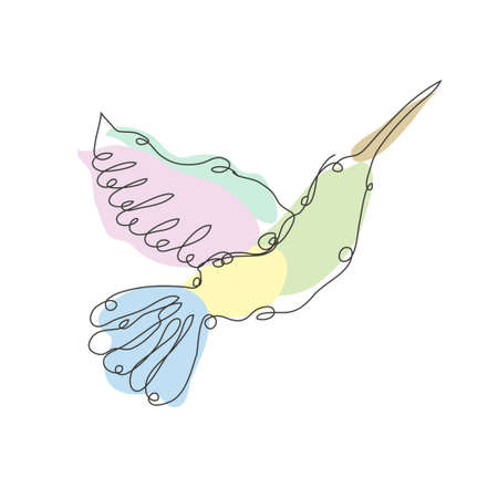 Decorative hand drawn colibri, design element. Can be used for cards, invitations, banners, posters, print design. Continuous line art style. Bird themeのイラスト素材
