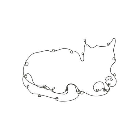 Decorative hand drawn cat, design element. Can be used for cards, invitations, banners, posters, print design. Continuous line art style. Cat themeのイラスト素材