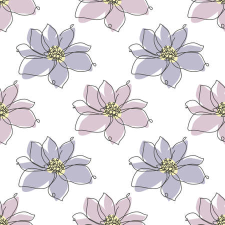 Elegant seamless pattern with anemone flowers, design elements. Floral  pattern for invitations, cards, print, gift wrap, manufacturing, textile, fabric, wallpapers. Continuous line art styleのイラスト素材