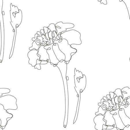 Elegant seamless pattern with marigold flowers, design elements. Floral  pattern for invitations, cards, print, gift wrap, manufacturing, textile, fabric, wallpapers. Continuous line art styleのイラスト素材