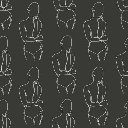 Elegant seamless pattern with flowers, design elements. Floral  pattern for invitations, cards, print, gift wrap, manufacturing, textile, fabric, wallpapers. Continuous line art styleのイラスト素材