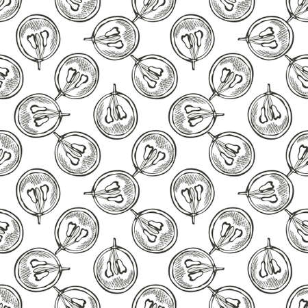 Elegant seamless pattern with sliced grapes, design elements. Fruit  pattern for invitations, cards, print, gift wrap, manufacturing, textile, fabric, wallpapers. Food, kitchen, vegetarian themeのイラスト素材