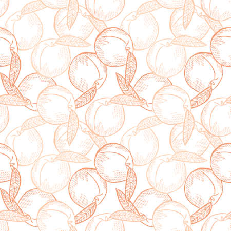 Elegant seamless pattern with peach fruits, design elements. Fruit  pattern for invitations, cards, print, gift wrap, manufacturing, textile, fabric, wallpapers. Food, kitchen, vegetarian themeのイラスト素材