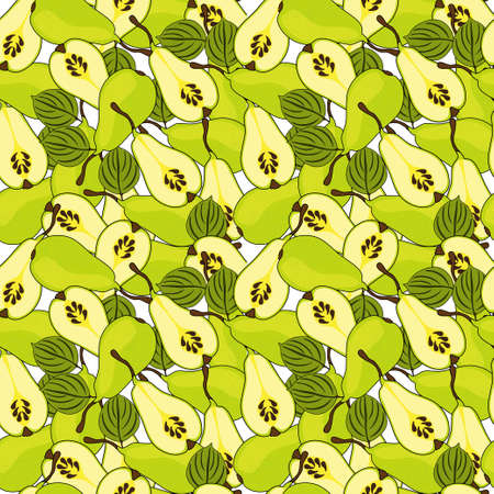 Elegant seamless pattern with pear fruits, design elements. Fruit  pattern for invitations, cards, print, gift wrap, manufacturing, textile, fabric, wallpapers. Food, kitchen, vegetarian themeのイラスト素材