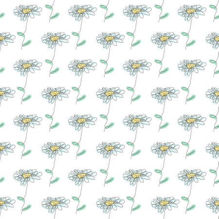Elegant seamless pattern with chamomile flowers, design elements. Floral  pattern for invitations, cards, print, gift wrap, manufacturing, textile, fabric, wallpapers. Continuous line art styleのイラスト素材