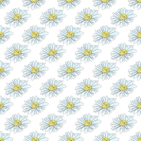 Elegant seamless pattern with chamomile flowers, design elements. Floral  pattern for invitations, cards, print, gift wrap, manufacturing, textile, fabric, wallpapers. Continuous line art styleのイラスト素材