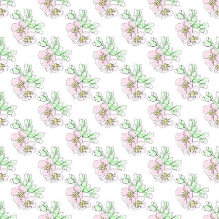 Elegant seamless pattern with sakura flowers, design elements. Floral  pattern for invitations, cards, print, gift wrap, manufacturing, textile, fabric, wallpapers. Continuous line art styleのイラスト素材