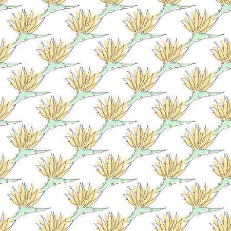 Elegant seamless pattern with streamline flowers, design elements. Floral  pattern for invitations, cards, print, gift wrap, manufacturing, textile, fabric, wallpapers. Continuous line art styleのイラスト素材
