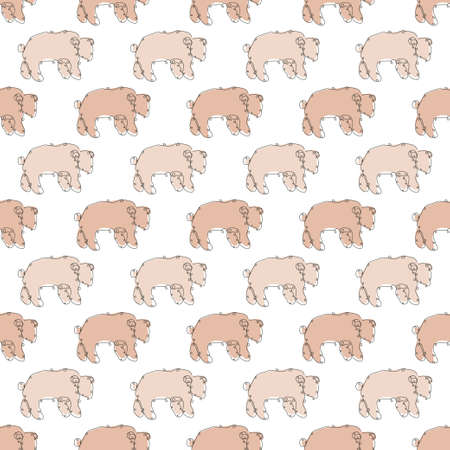 Elegant seamless pattern with bears, design elements. Bear pattern. Continuous line art styleのイラスト素材