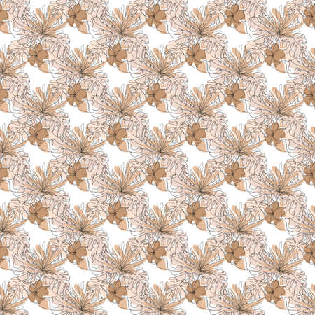 Elegant seamless pattern with hibiscus and tropical leaves, design elements. Floral  pattern...