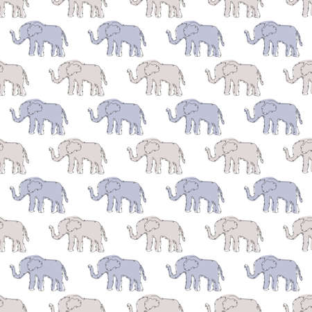 Elegant seamless pattern with elephants, design elements. Elephant pattern. Continuous line art styleのイラスト素材