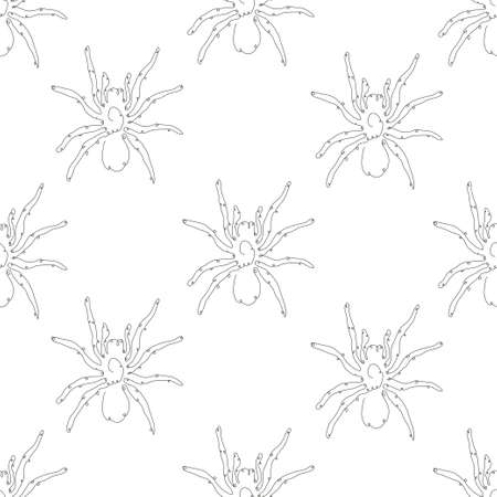 Elegant seamless pattern with spiders, design elements. Spider pattern for invitations, cards, print, gift wrap, manufacturing, textile, fabric, wallpapers. Continuous line art styleのイラスト素材