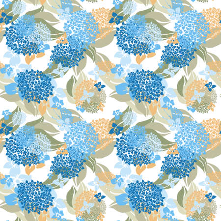 Elegant seamless pattern with hydrangea flowers, design elements. Floral  pattern for invitations, cards, print, gift wrap, manufacturing, textile, fabric, wallpapersのイラスト素材