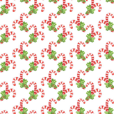 Elegant seamless pattern with holly berries and candy, design elements. Winter pattern for...