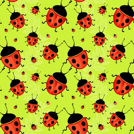 Elegant seamless pattern with lucky ladybug symbols, design elements. Lucky pattern for invitations, cards, print, gift wrap, manufacturing, textile, fabric, wallpapersのイラスト素材