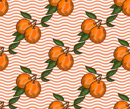 Elegant seamless pattern with orange fruits, design elements. Fruit  pattern for invitations, cards, print, gift wrap, manufacturing, textile, fabric, wallpapers. Food, kitchen, vegetarian themeのイラスト素材