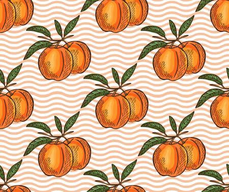 Elegant seamless pattern with peach fruits, design elements. Fruit  pattern for invitations, cards,...