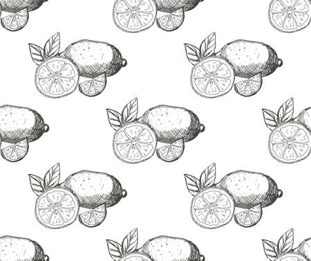Elegant seamless pattern with lemon fruits, design elements. Fruit  pattern for invitations, cards, print, gift wrap, manufacturing, textile, fabric, wallpapers. Food, kitchen, vegetarian themeのイラスト素材