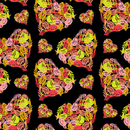 Elegant seamless pattern with poppy floral hearts, design elements. Floral  pattern for invitations, cards, print, gift wrap, manufacturing, textile, fabric, wallpapersのイラスト素材