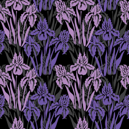 Elegant seamless pattern with iris flowers, design elements. Floral  pattern for invitations, cards, print, gift wrap, manufacturing, textile, fabric, wallpapersのイラスト素材