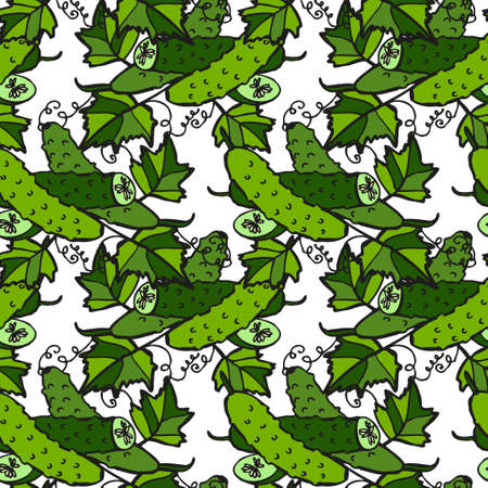 Elegant seamless pattern with cucumbers, design elements. Vegetable pattern for invitations, cards, print, gift wrap, manufacturing, textile, fabric, wallpapers. Food, kitchen, vegetarian themeのイラスト素材