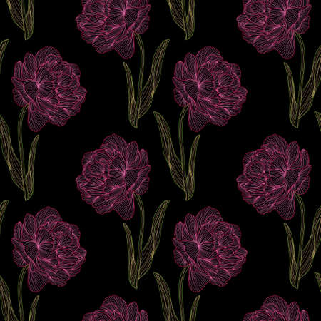 Elegant seamless pattern with tulip flowers, design elements. Floral  pattern for invitations, cards, print, gift wrap, manufacturing, textile, fabric, wallpapersのイラスト素材