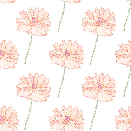 Elegant seamless pattern with poppy flowers, design elements. Floral  pattern for invitations, cards, print, gift wrap, manufacturing, textile, fabric, wallpapersのイラスト素材
