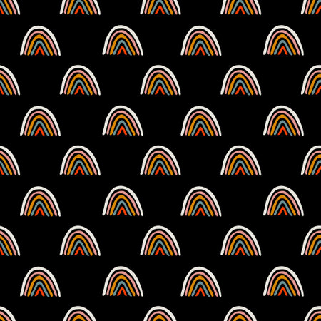 Abstract boho doodle seamless pattern with rainbows, design element. Grunge tribal  pattern for invitations, cards, print, gift wrap, manufacturing, textile, fabric, wallpapersのイラスト素材