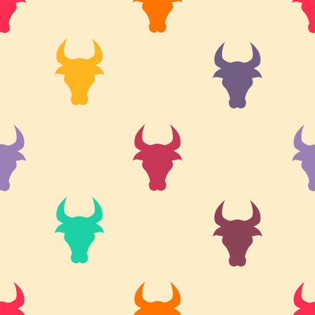 Elegant seamless pattern with Ox zodiac symbols of Chinese New Year, design element. Can be used for invitations, cards, print, gift wrap, manufacturing, textile, fabric, wallpapers. 2021 zodiac themeのイラスト素材