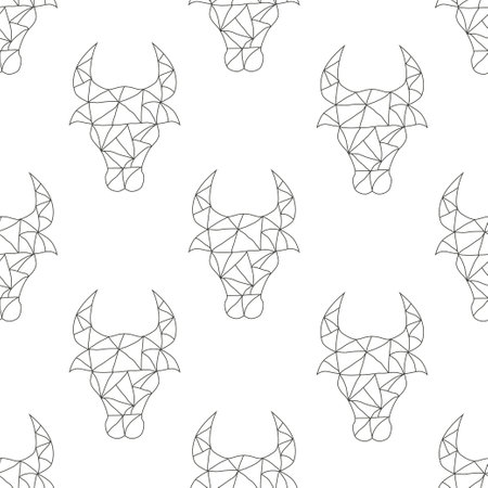Elegant seamless pattern with Ox zodiac symbols of Chinese New Year, design element. Can be used for invitations, cards, print, gift wrap, manufacturing, textile, fabric, wallpapers. 2021 zodiac themeのイラスト素材