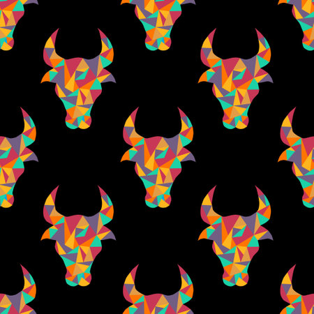 Elegant seamless pattern with Ox zodiac symbols of Chinese New Year, design element. Can be used for invitations, cards, print, gift wrap, manufacturing, textile, fabric, wallpapers. 2021 zodiac themeのイラスト素材