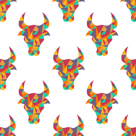 Elegant seamless pattern with Ox zodiac symbols of Chinese New Year, design element. Can be used for invitations, cards, print, gift wrap, manufacturing, textile, fabric, wallpapers. 2021 zodiac themeのイラスト素材