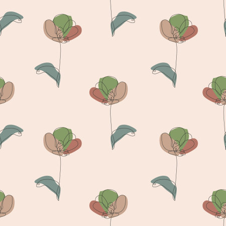 Elegant seamless pattern with tulip flowers, design elements. Floral  pattern for invitations, cards, print, gift wrap, manufacturing, textile, fabric, wallpapers. Continuous line art styleのイラスト素材