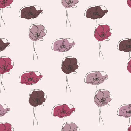 Elegant seamless pattern with poppy flowers, design elements. Floral  pattern for invitations, cards, print, gift wrap, manufacturing, textile, fabric, wallpapers. Continuous line art styleのイラスト素材
